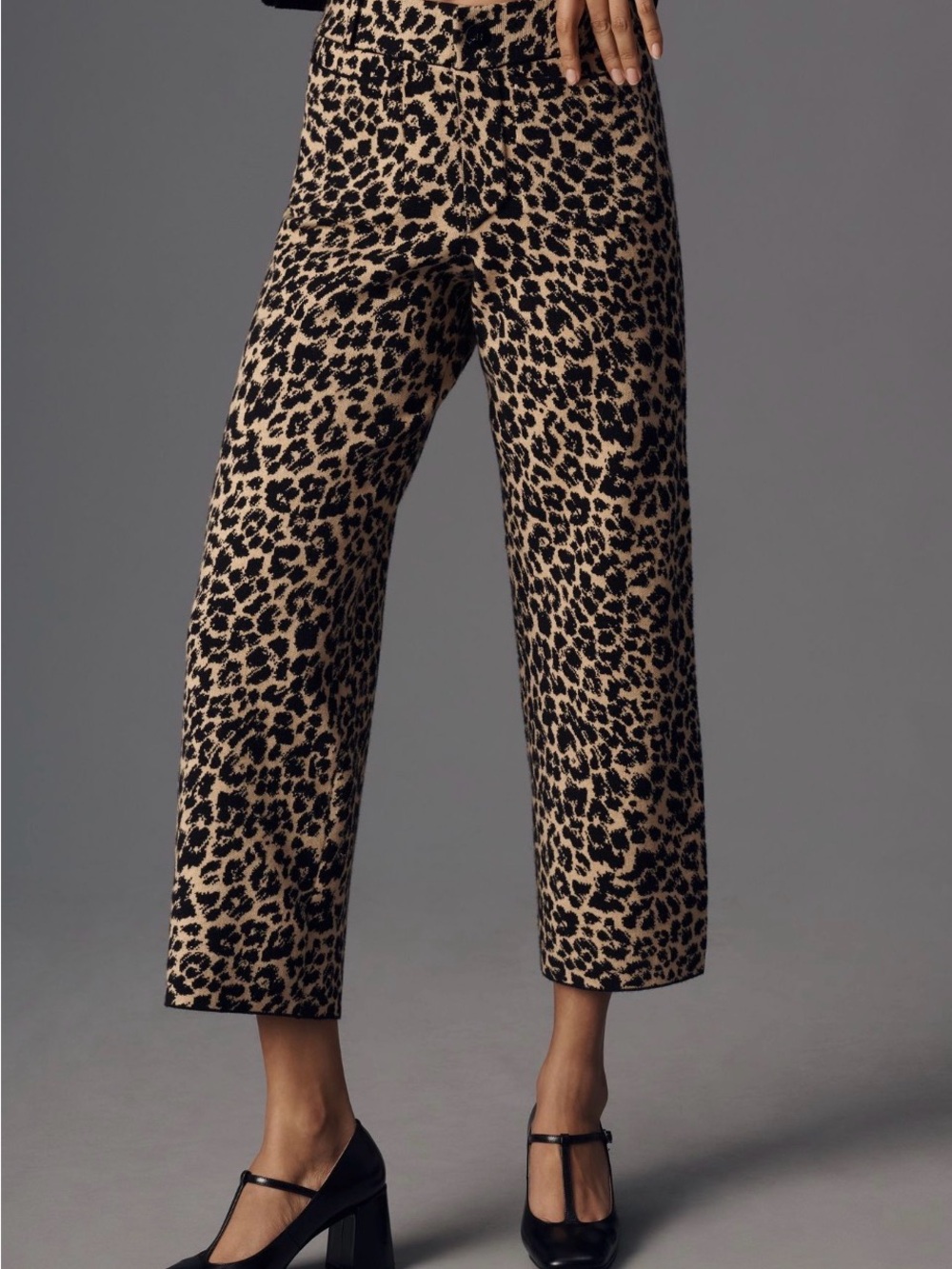 Maeve The Colette Sweater Knit Leopard Print Cropped Wide-Leg Pants